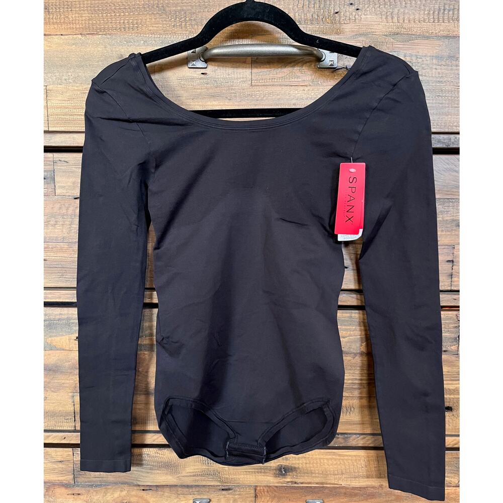 Spanx Long Sleeve Base Body Suit Slimming Very Black Size M NWT $60